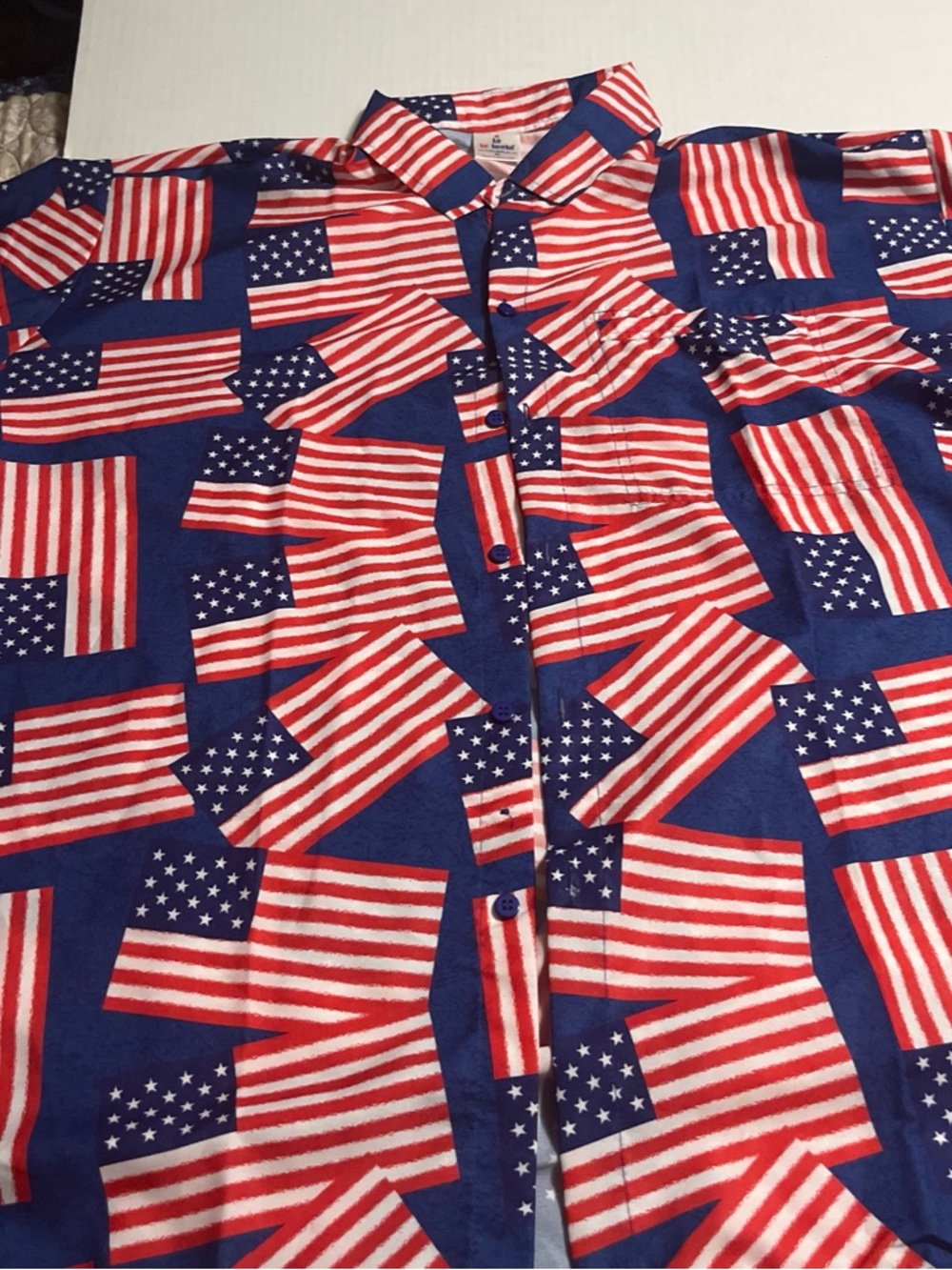 Men's Casual Button-Down Shirt - American Flag Print, Blue/Red/White